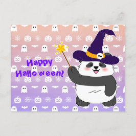Cartão Postal Halloween Cute Baby Panda Witic Wand
