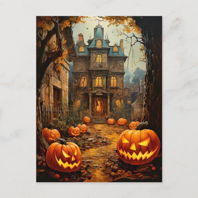 Cartão Postal Halloween da casa assombrada de Spooky (Frente)