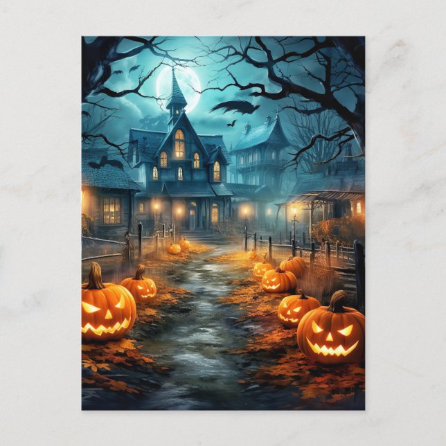 Cartão Postal Halloween da Casa Assombrada Super Spooky (Frente)