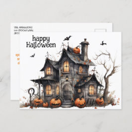Cartão Postal Halloween da Casa Branca de Aquarela