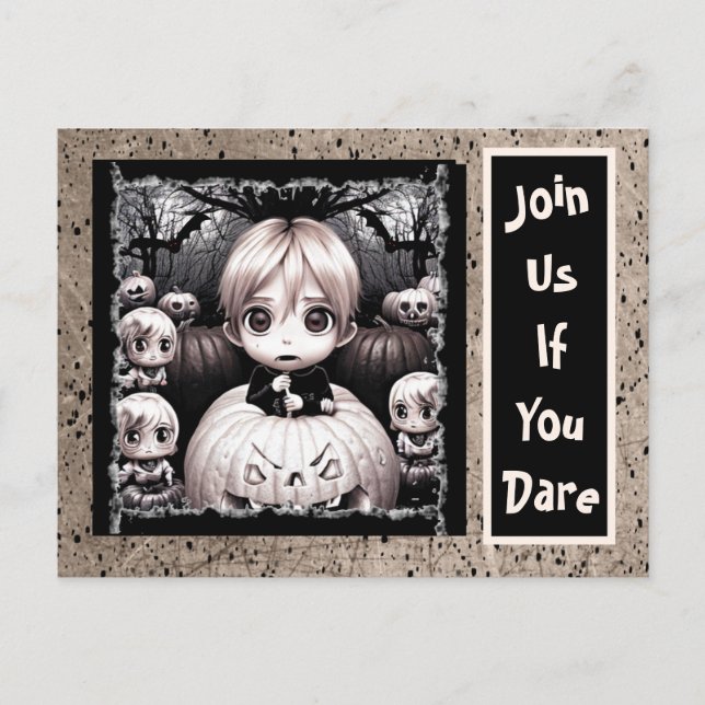 Cartão Postal Halloween de abóbora-de-abóbora-criança (Frente)