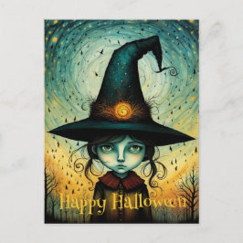 Cartão Postal Halloween de bruxa pequena
