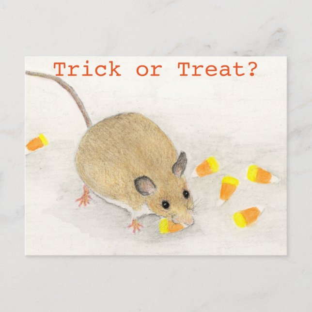 Cartão Postal Halloween de Mouse e Candy Corns (Frente)