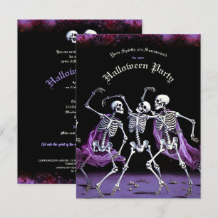 Cartão Postal Halloween de Skeletons de Dança Roxo de Orçamento