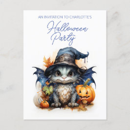 Cartão Postal Halloween do Dragão Bebê com Aquarela Infantil do