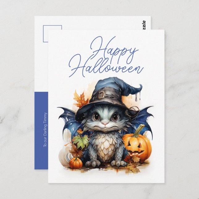 Cartão Postal Halloween do Dragão Bebê Cura-d'Água das Crianças (Frente/Verso)
