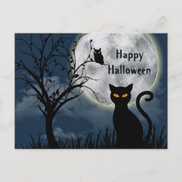 Cartão Postal Halloween do Gráfico da Lua de Gato Negro Bonito
