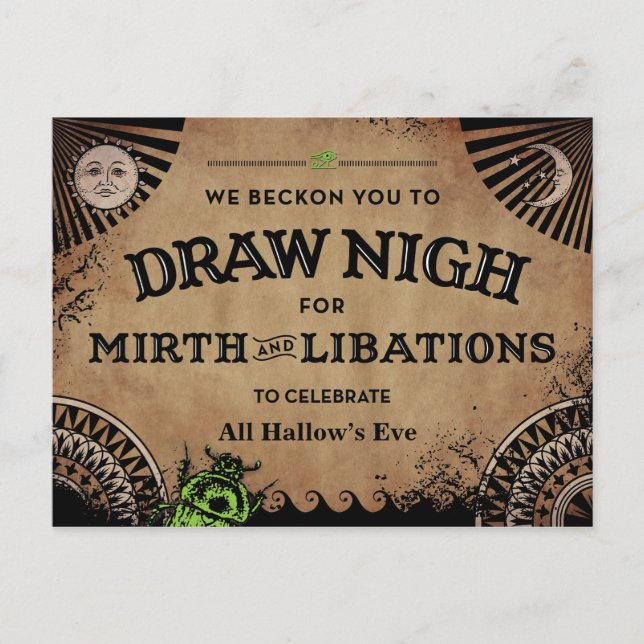 Cartão Postal Halloween Egípcio Misterioso com Scarab Verde (Frente)