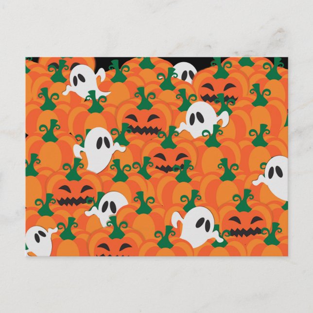 Cartão Postal Halloween Fantasmas Assombrados Pumpkin Patch (Frente)