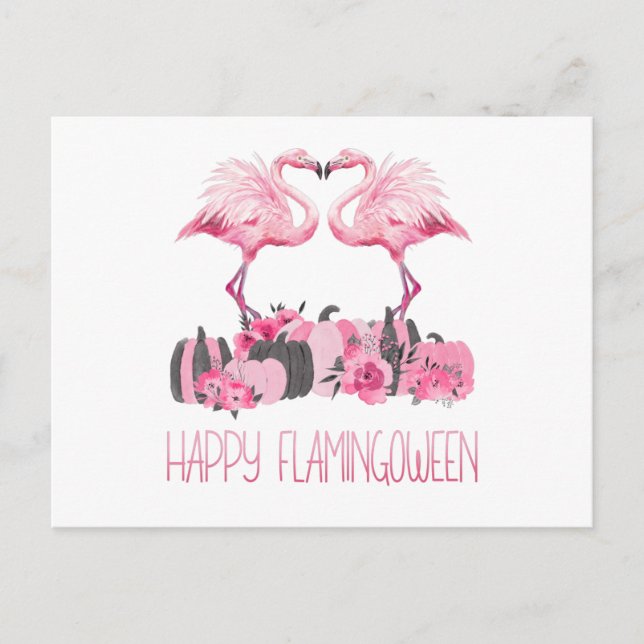 Cartão Postal Halloween Flamingo Happy Flamingoween Watercolor (Frente)