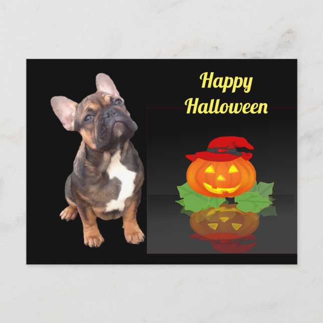 Cartão Postal Halloween französische Bulldogge Postkarte (Frente)
