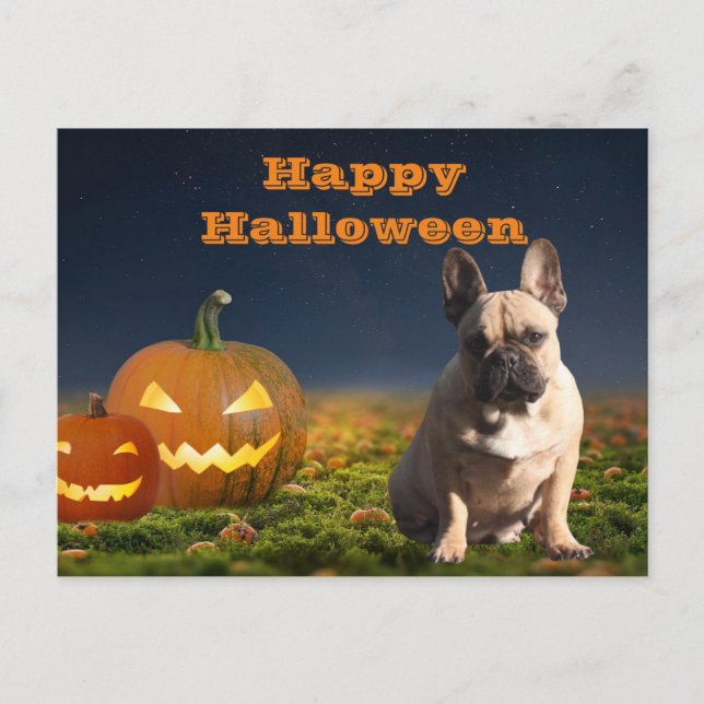 Cartão Postal Halloween französische Bulldogge Postkarte (Frente)