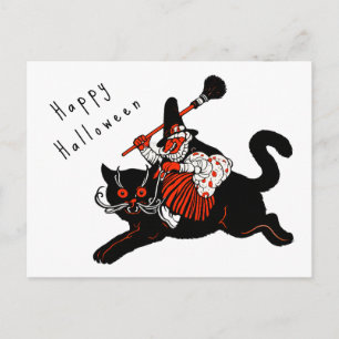 Cartão Postal Halloween Gato Preto Feitiçaria Art Déco Vintage d