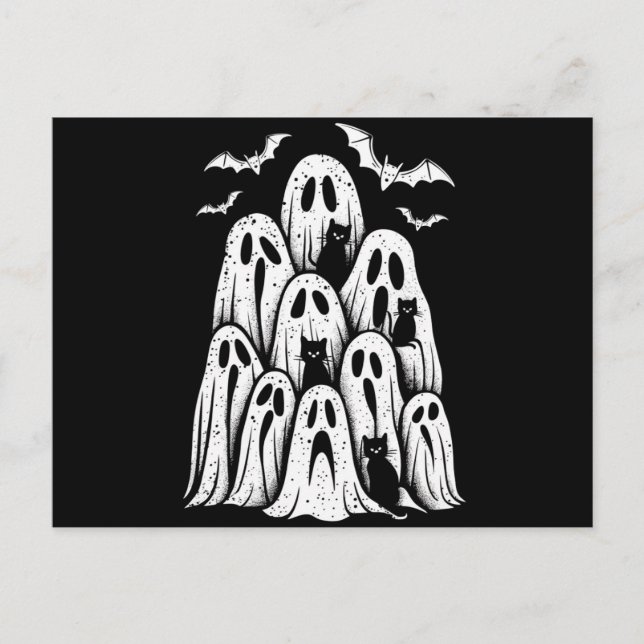 Cartão Postal Halloween Ghost Cats Lover Fall Spooky Season (Frente)