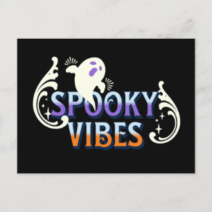 Cartão Postal Halloween Ghost Spooky Vibes Typografia Lettering