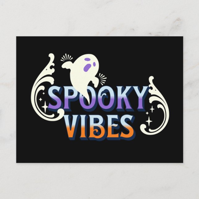 Cartão Postal Halloween Ghost Spooky Vibes Typografia Lettering (Frente)