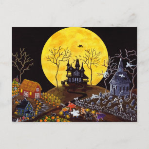 Cartão Postal Halloween,ghosts,church,tombstones,witch