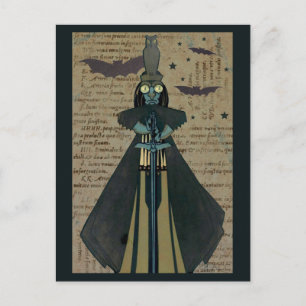 Cartão Postal Halloween Ghoul Bats Owl Stars