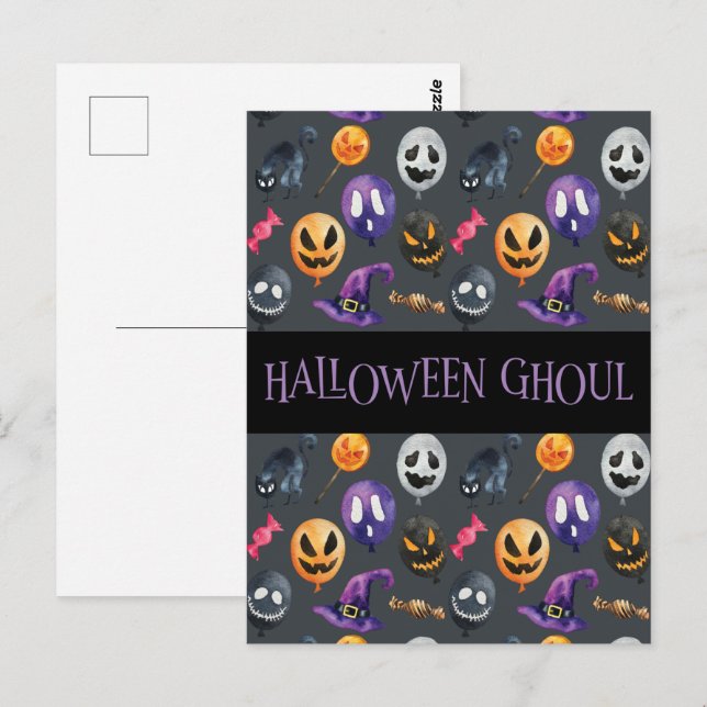 Cartão Postal "Halloween Ghoul" - Padrão de Halloween (Frente/Verso)