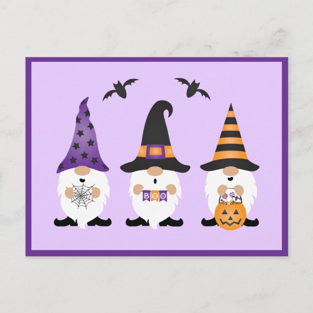 Cartão Postal Halloween Gnomos Purple Orange (Frente)