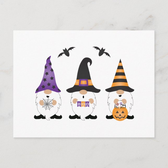 Cartão Postal Halloween Gnomos Purple Orange (Frente)