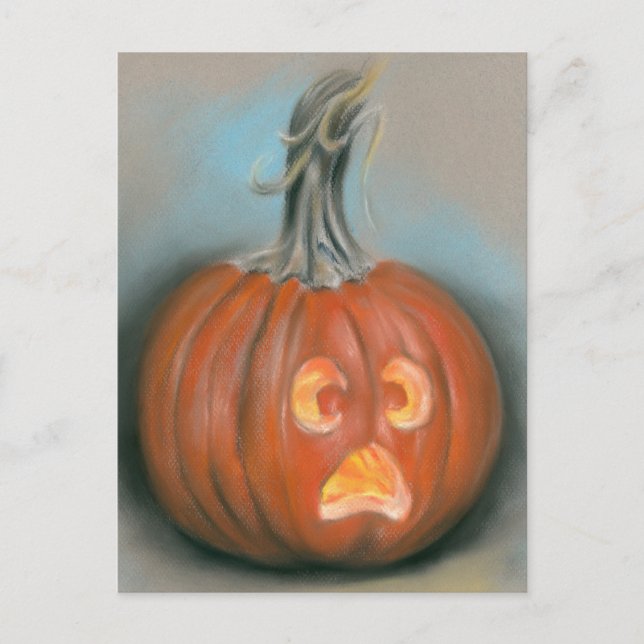 Cartão Postal Halloween Gritando Jack O Lanterna Pumpkin Pastel (Frente)