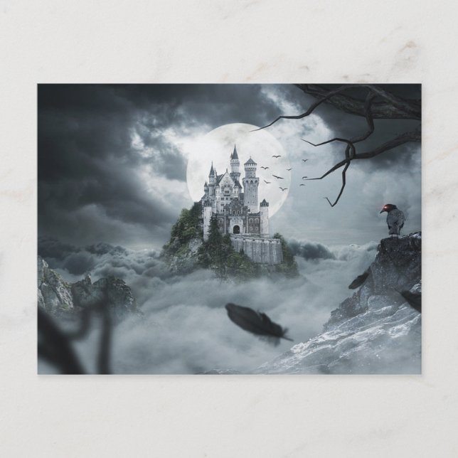 Cartão Postal Halloween Haunted Castle House Night Scary (Frente)