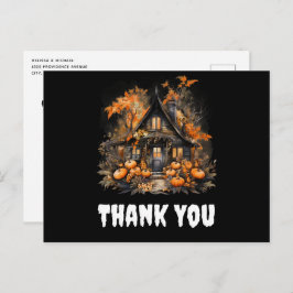 Cartão Postal Halloween Haunted House com Pumpkins Obrigado