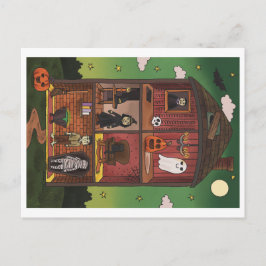 Cartão Postal Halloween Haunted House Interior Illustration