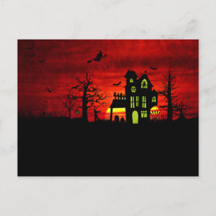 Cartão Postal Halloween Haunted House Maldita Bruxa Assustadora
