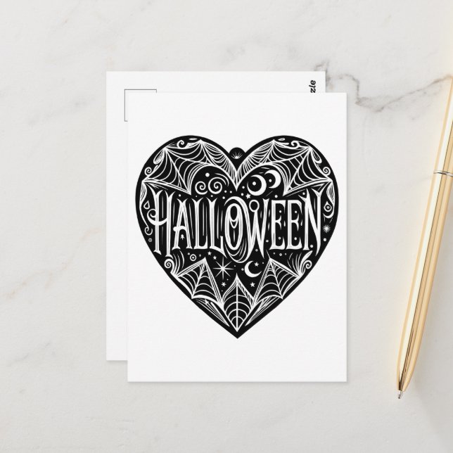 Cartão Postal Halloween Heart, Black Heart Shape, Holiday (Frente/Verso In Situ)
