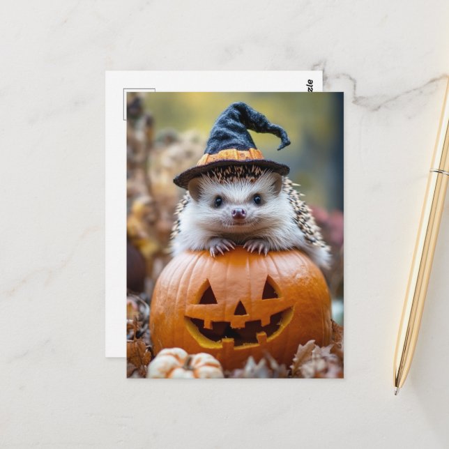 Cartão Postal Halloween Hedgehog Adorável (Frente/Verso In Situ)