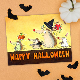 Cartão Postal Halloween Hedgehogs