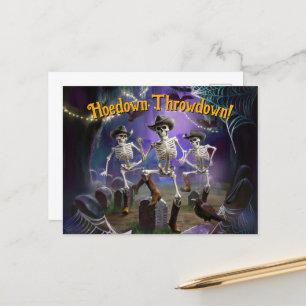 Cartão Postal Halloween Hoe Down Throwdown, Skeletons Dançantes
