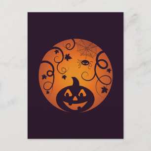 Cartão Postal Halloween Jack ou lanterna abóbora face e aranha