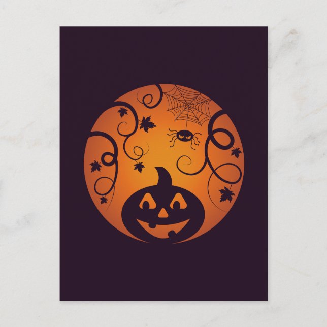 Cartão Postal Halloween Jack ou lanterna abóbora face e aranha (Frente)