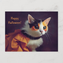 Cartão Postal Halloween. Katze im Kürbis Kostüm.