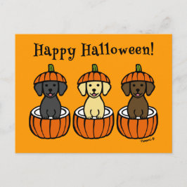 Cartão Postal Halloween Labrador Puppies e Pumpkins
