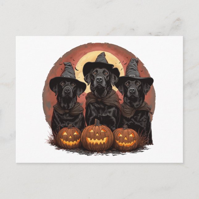 Cartão Postal Halloween Labrador Retriever Cachorros Bruxos (Frente)