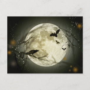 Cartão Postal Halloween Moon Spooky Crows