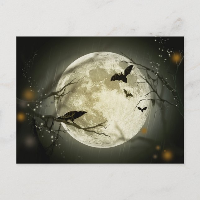 Cartão Postal Halloween Moon Spooky Crows (Frente)