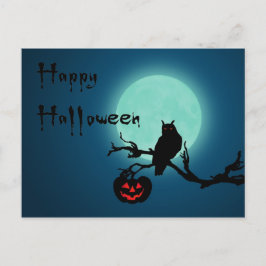 Cartão Postal Halloween Night Pumpkin Owl