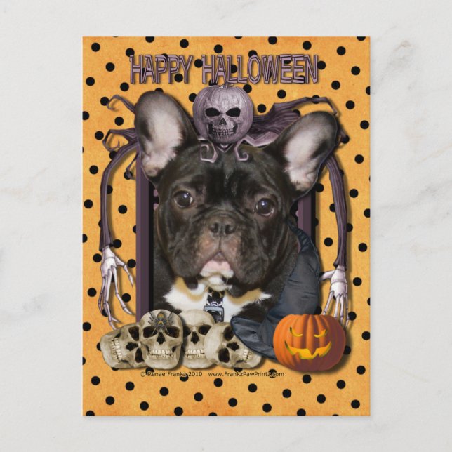 Cartão Postal Halloween Nightmare - Buldogue Francês - Teal (Frente)
