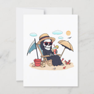 Cartão Postal Halloween no verão - Grim Reaper na praia
