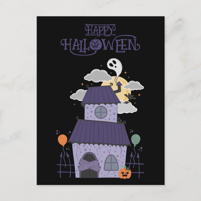 Cartão Postal Halloween Pastel Gótico assombrado (Frente)