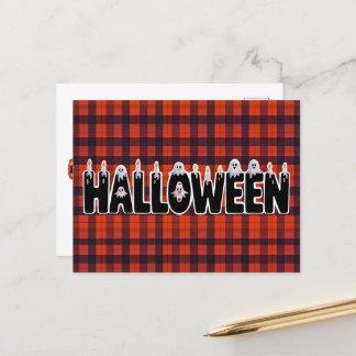 Cartão Postal Halloween Plaid Ghost Lettering