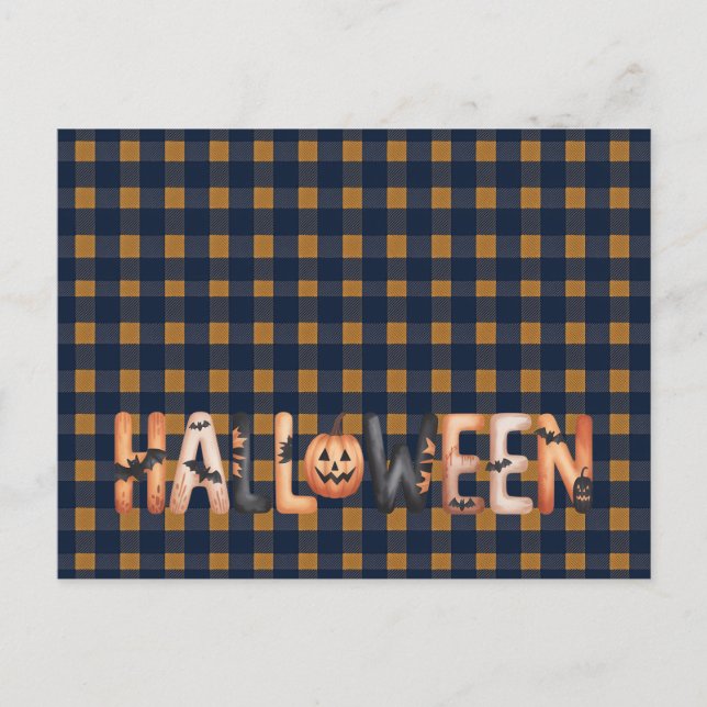 Cartão Postal Halloween Plaid Pumpkin Greeting (Frente)