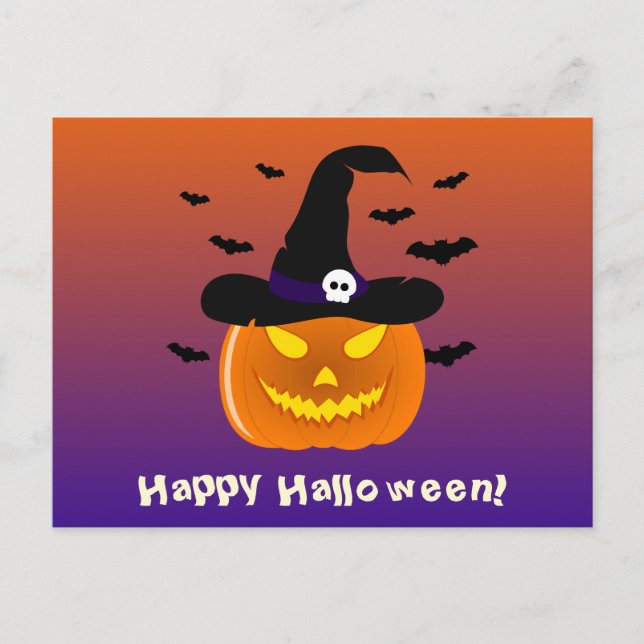 Cartão Postal Halloween Pumpkin Jack o’ Lantern Withat (Frente)