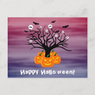 Cartão Postal Halloween Pumpkin Jack o’ Lanterna Árvore Morto