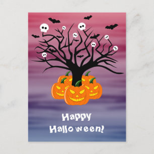 Cartão Postal Halloween Pumpkin Jack o’ Lanterna Árvore Morto
